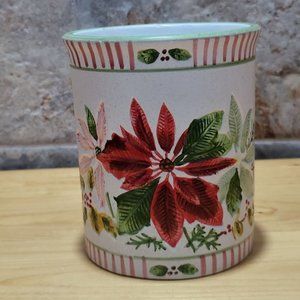 VTG Christmas Poinsettia Ceramic Vase Jar Cannister